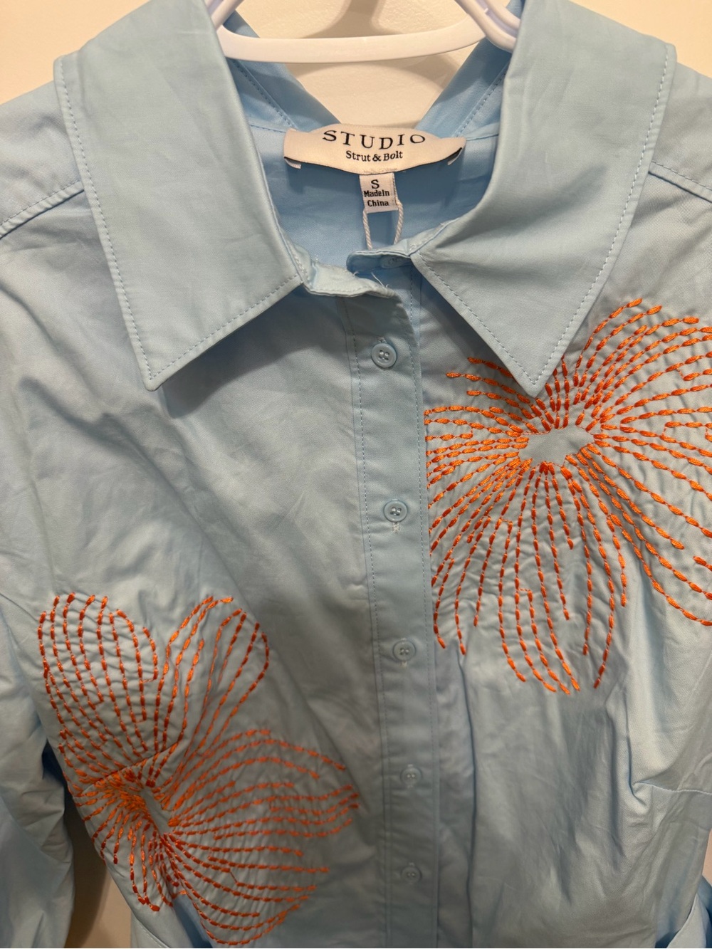 Light Blue Women's Belted Shirt Dress - Picture 4 of 5